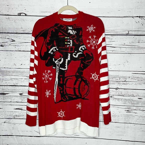 Captain Morgan Size L Red - Stripe Pirate Rum Snowflake Christmas Sweater Top - Picture 1 of 3